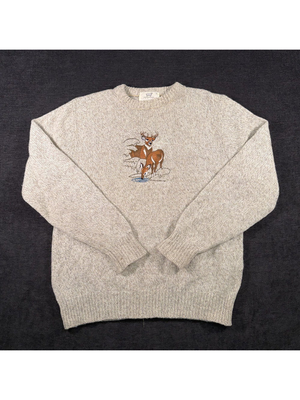 Lord Jeff Mountain Marls Wool Blend Sweater with Deer Embroidery, Large